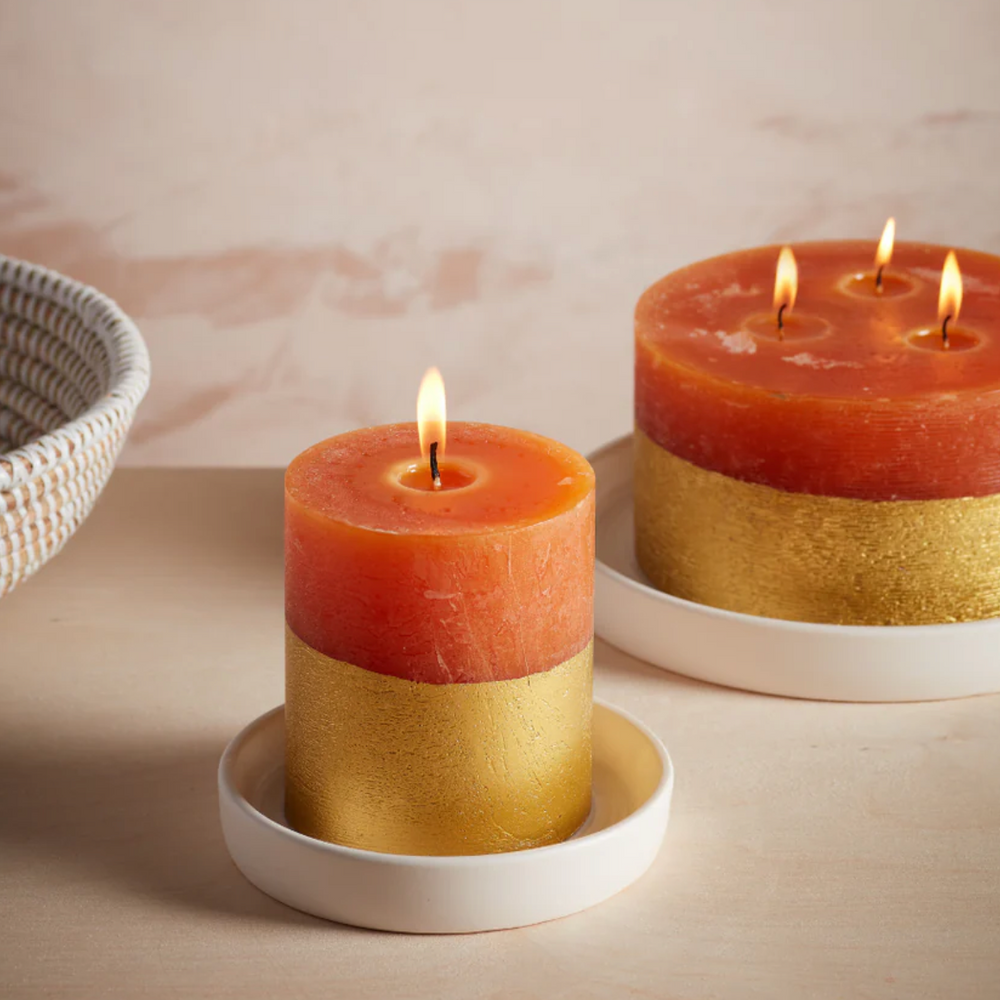 St Eval Gold Dipped Scented Pillar Candle, Orange & Cinnamon