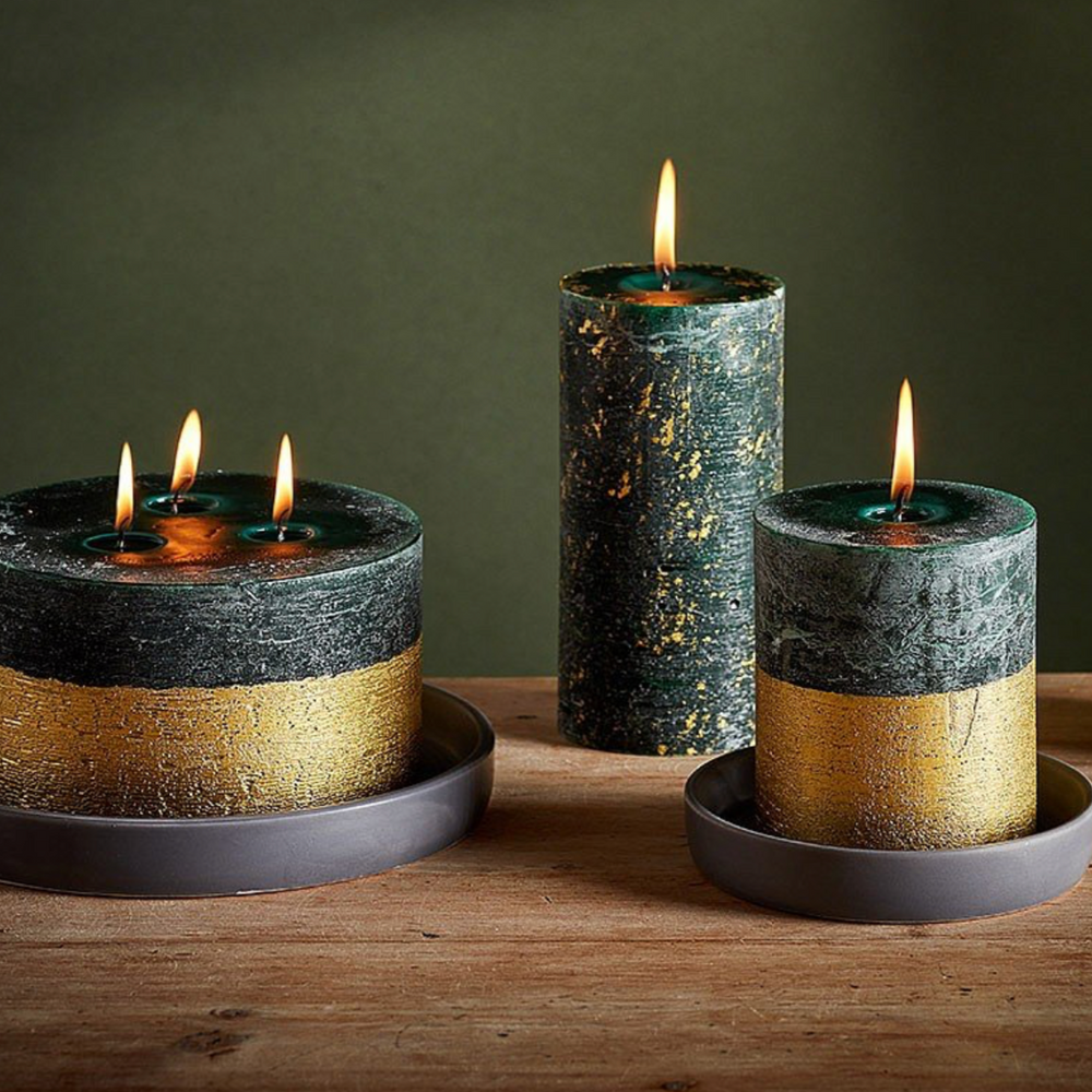 St Eval Gold Dipped Scented Pillar Candle, Winter Thyme