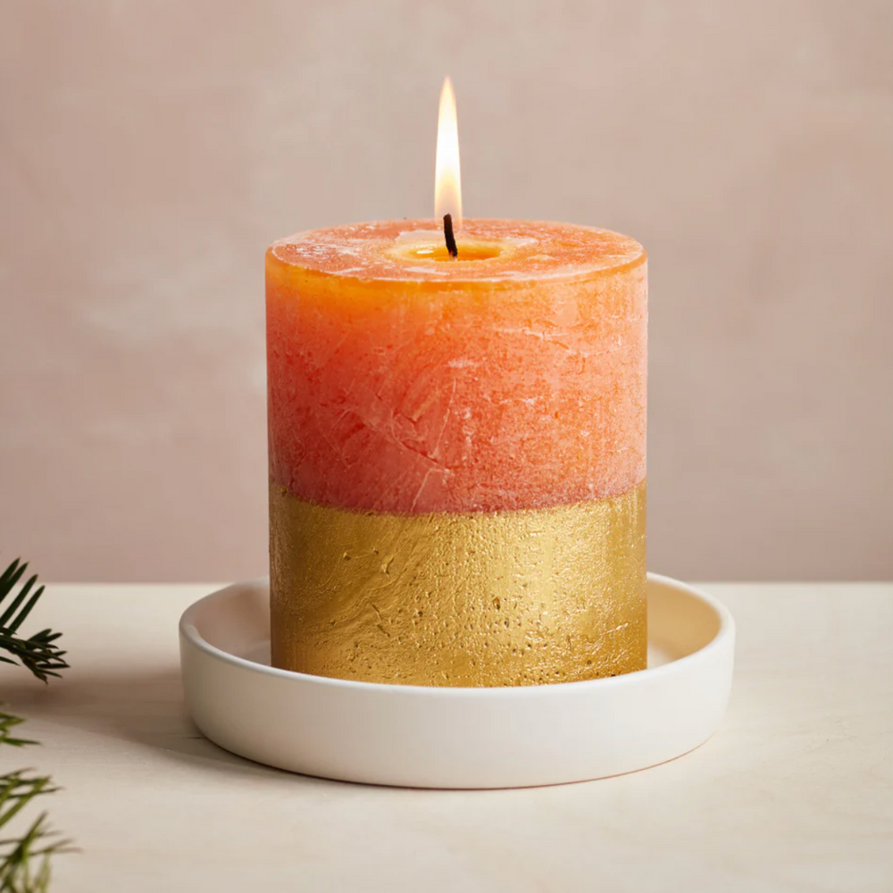 St Eval Gold Dipped Scented Pillar Candle, Orange & Cinnamon