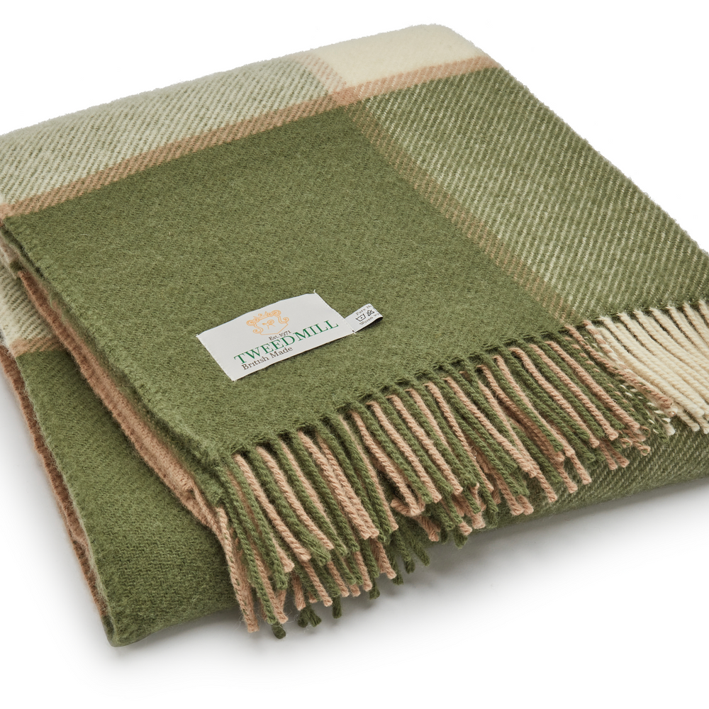 Tweedmill Block Check Pure New Wool Throw, Olive