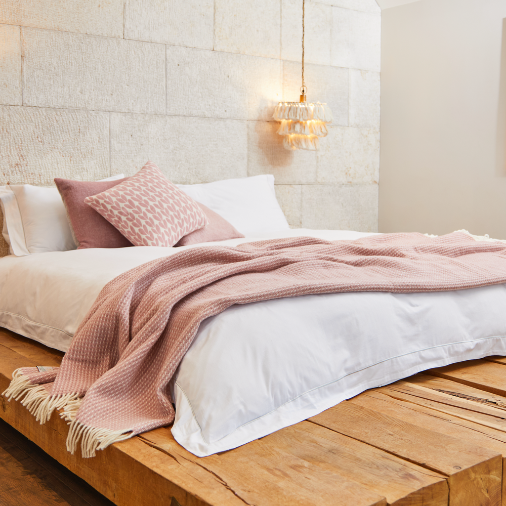 Tweedmill Waffle Pure New Wool Throw Blanket, Dusty Pink