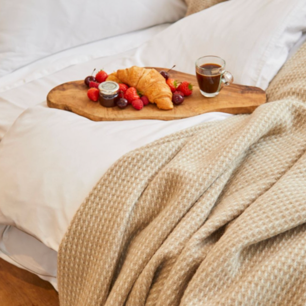 Tweedmill Waffle Pure New Wool Throw Blanket, Oatmeal