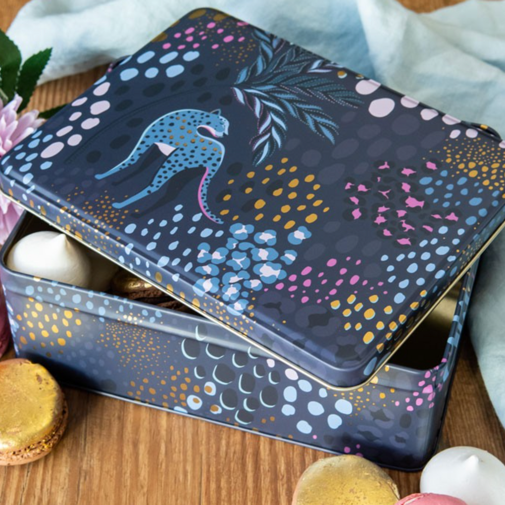 Sara Miller Deep Rectangular Storage Tin, Midnight Leopard