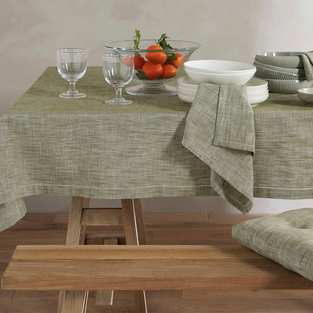 Walton & Co Chambray Cotton Tablecloth, Olive