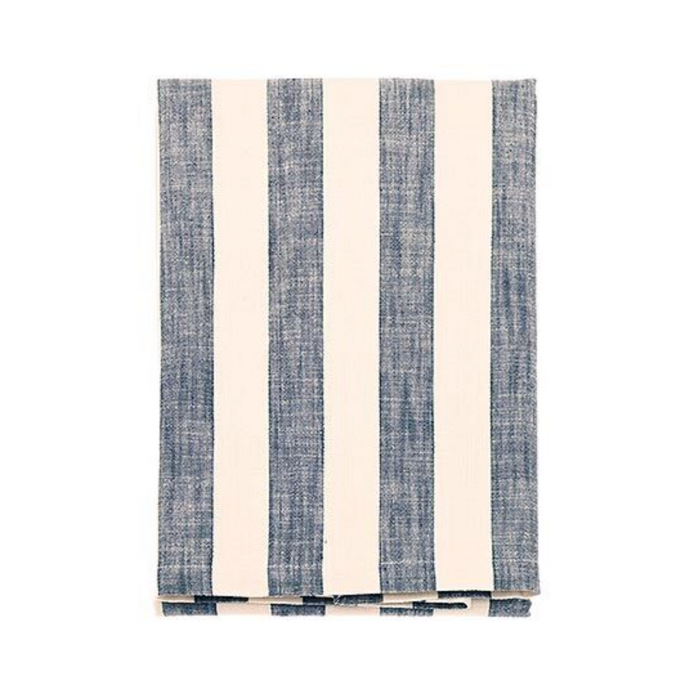 Walton & Co Wide Stripe Cotton Tablecloth, Flint Blue