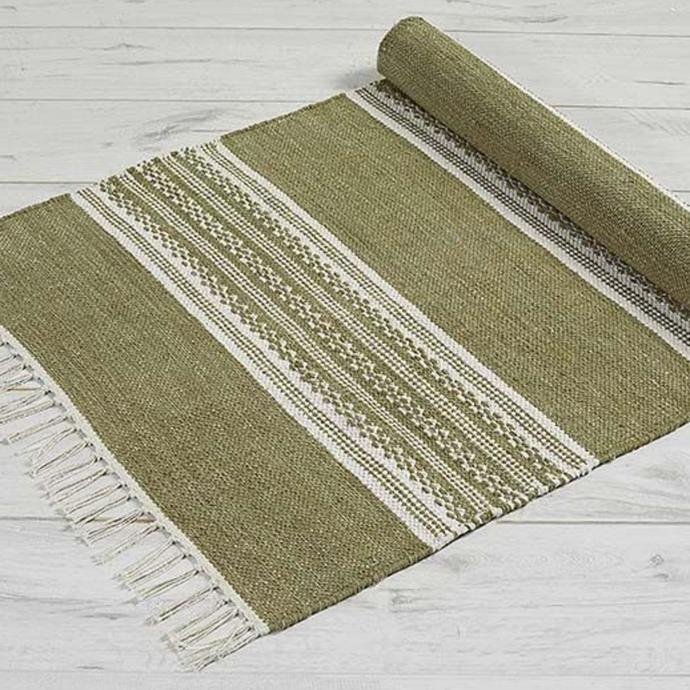 Walton & Co Austell Cotton Rug, Olive Green