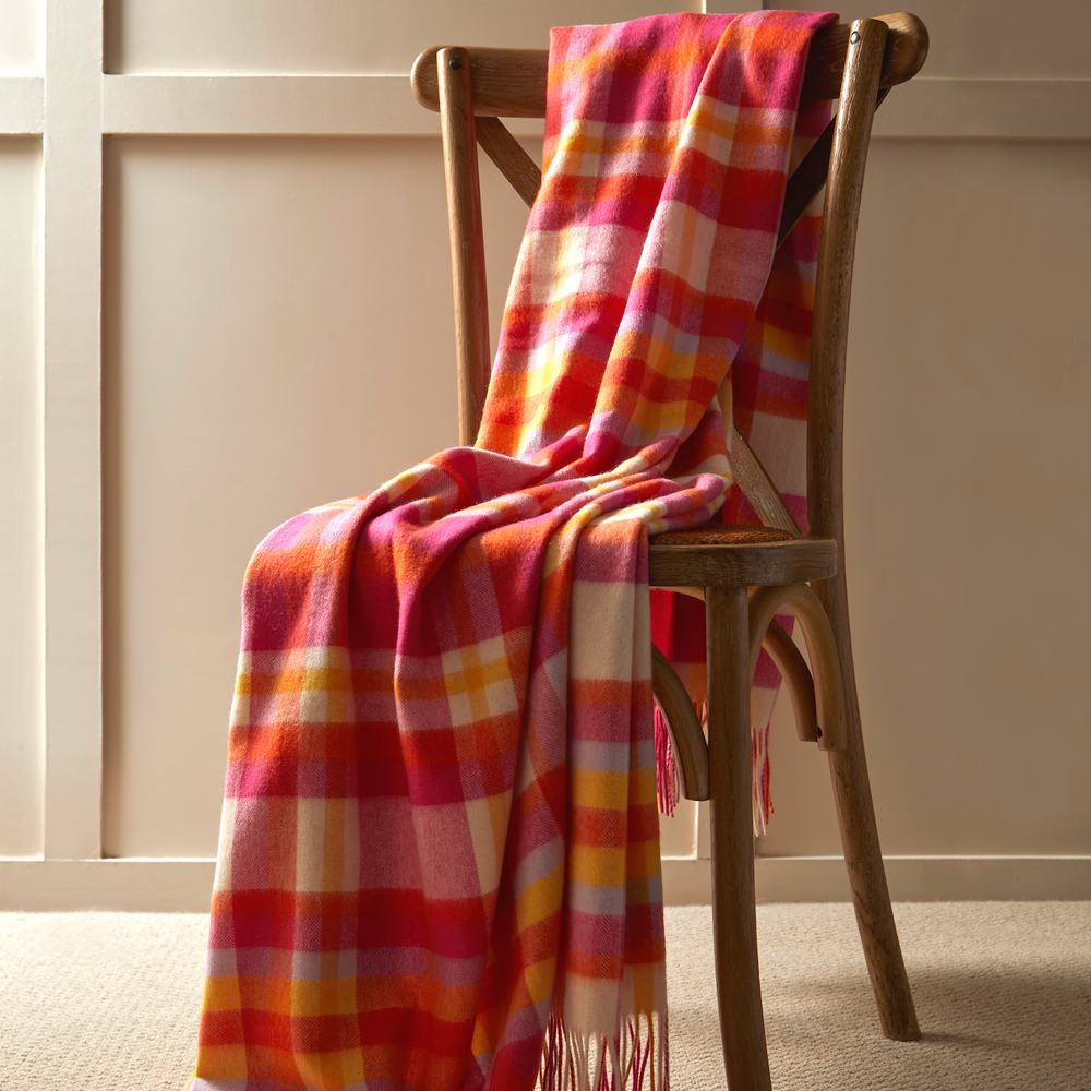 Tweedmill Lambswool Throw, Bright Check Rio