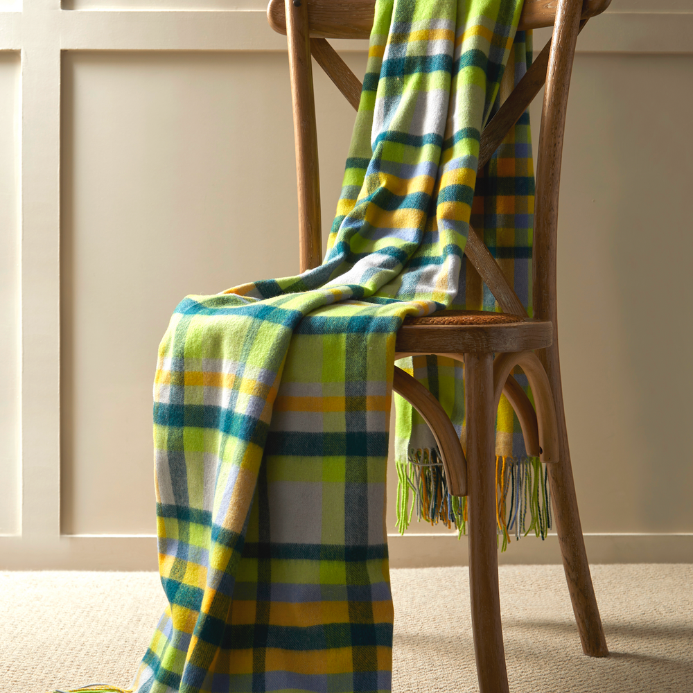 Tweedmill Lambswool Throw, Bright Check, Citrus