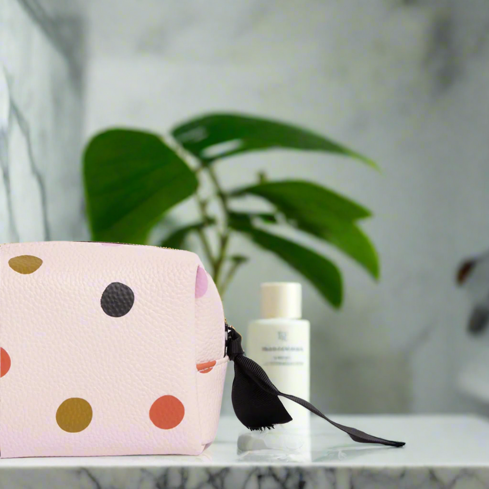Caroline Gardner Mini Cube Cosmetic Bag, Polka Dots