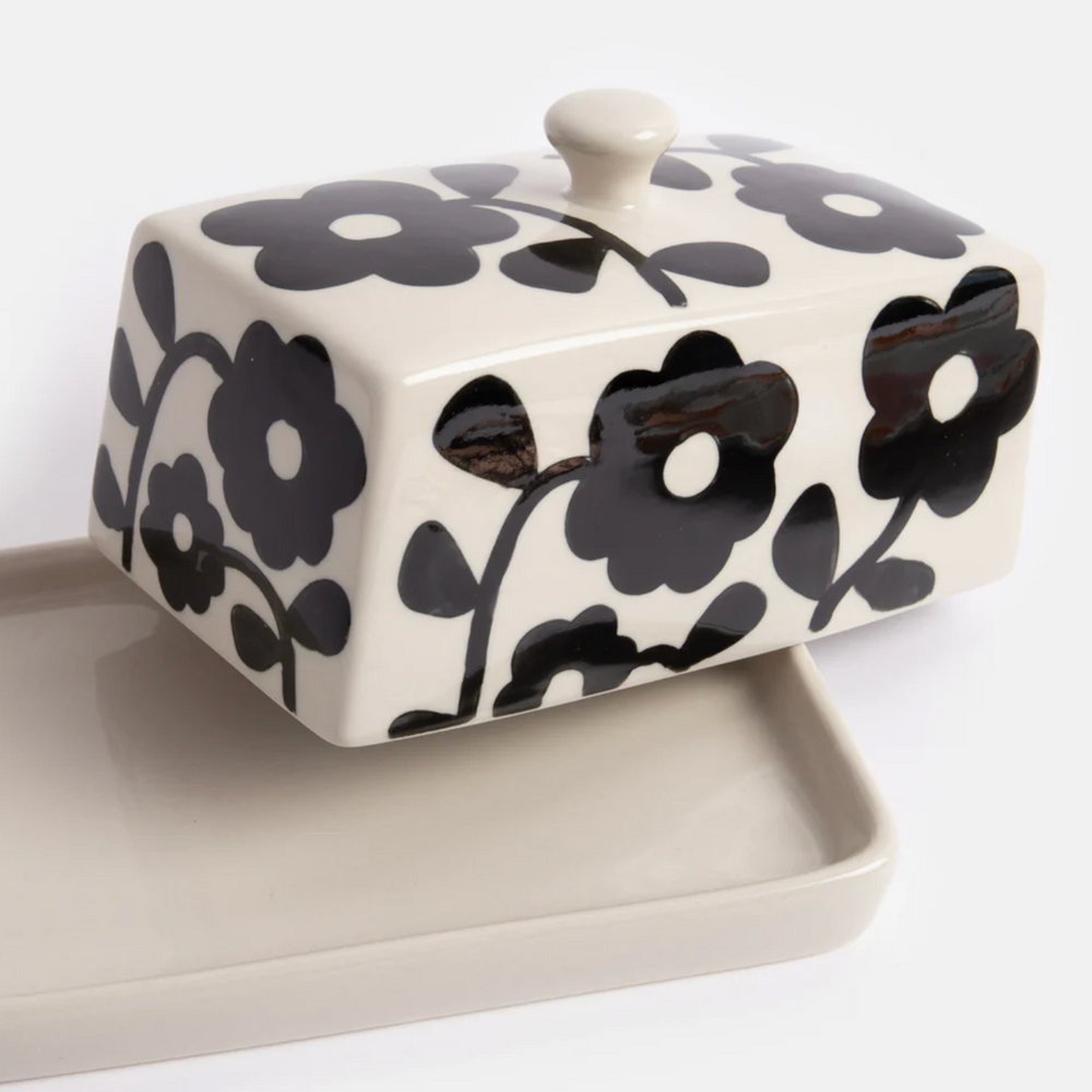Caroline Gardner Monochrome Flowers Butter Dish