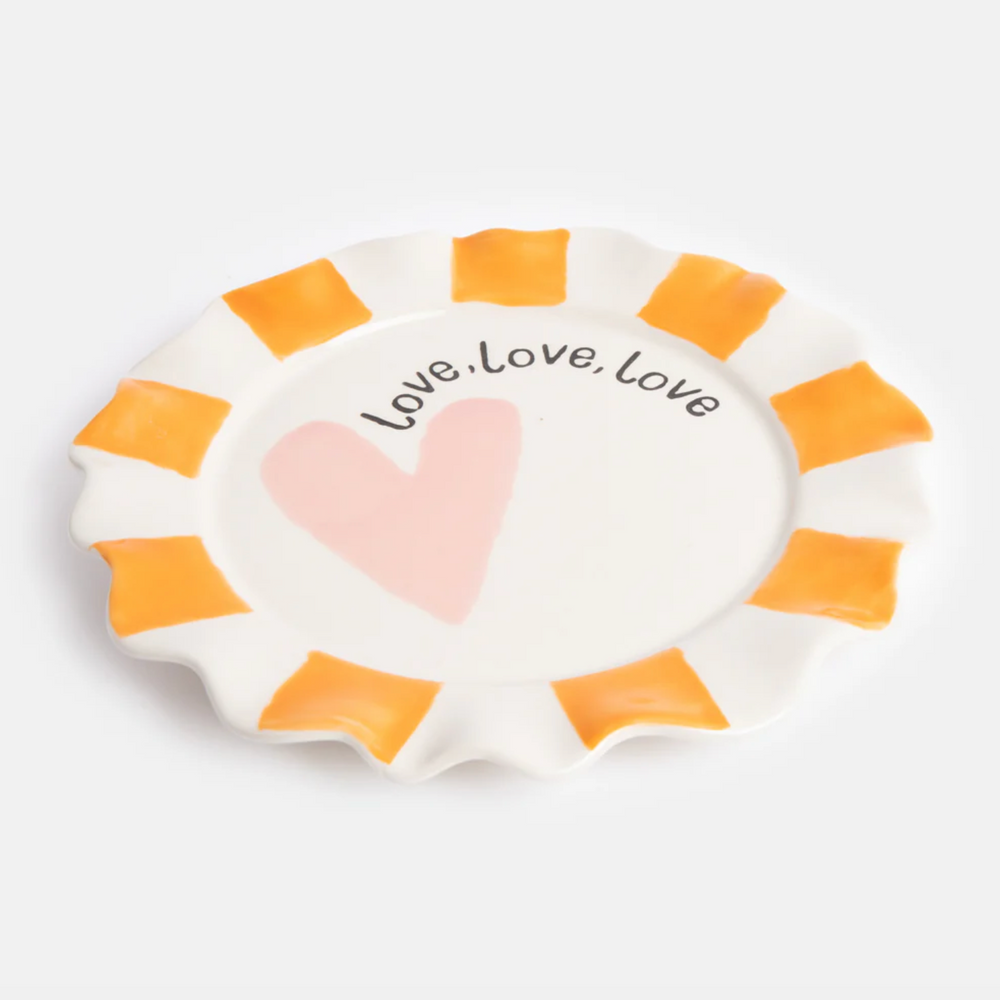 Caroline Gardner Orange Stripes Side Plate, Pink Heart
