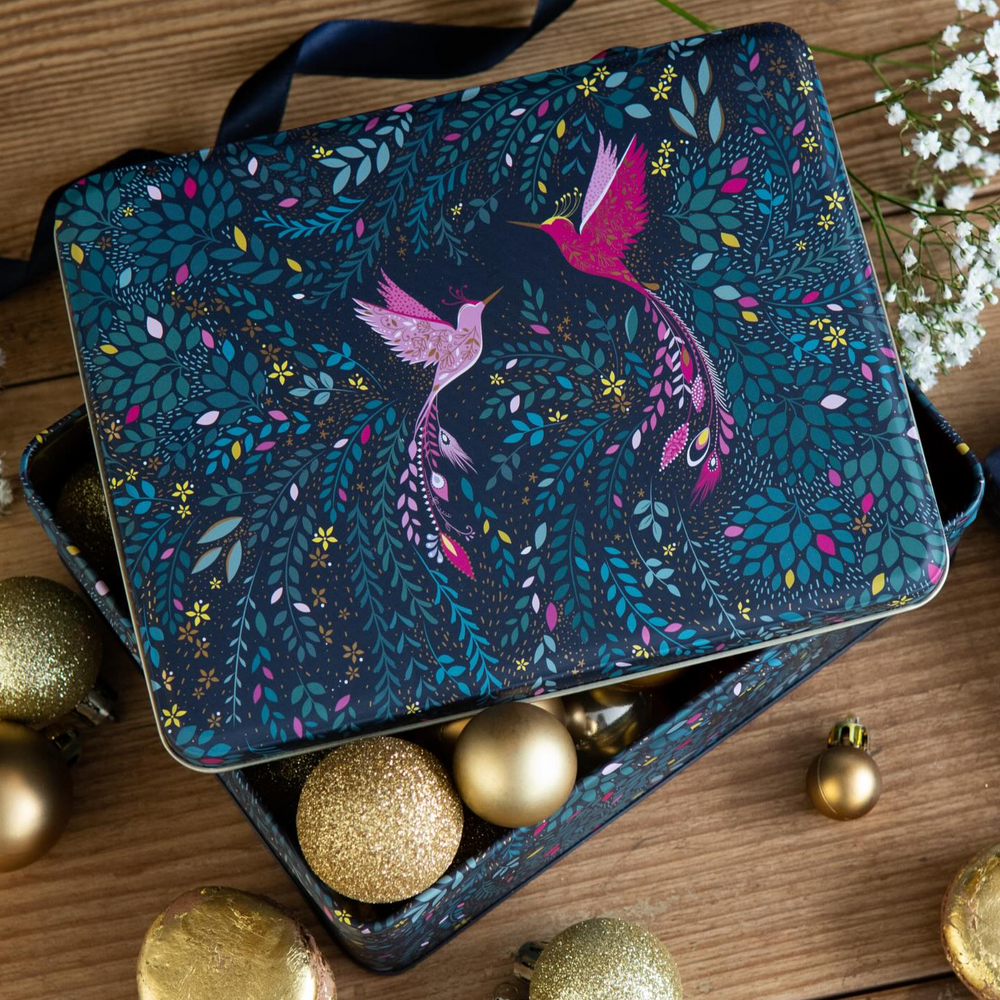 Sara Miller Deep Rectangular Storage Tin, Hummingbird Paradise