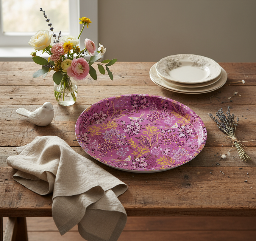 Sara Miller Round Mini Serving Tray, Haveli Garden