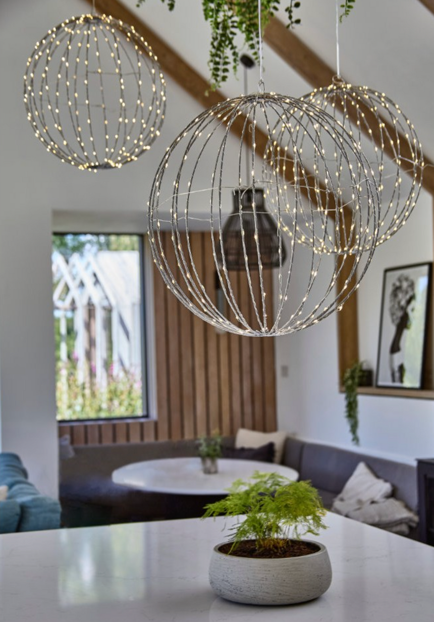 Hanging LED Sphere Light, Silver (40 CM )