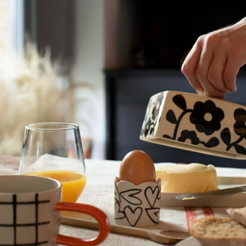 Caroline Gardner Monochrome Flowers Butter Dish