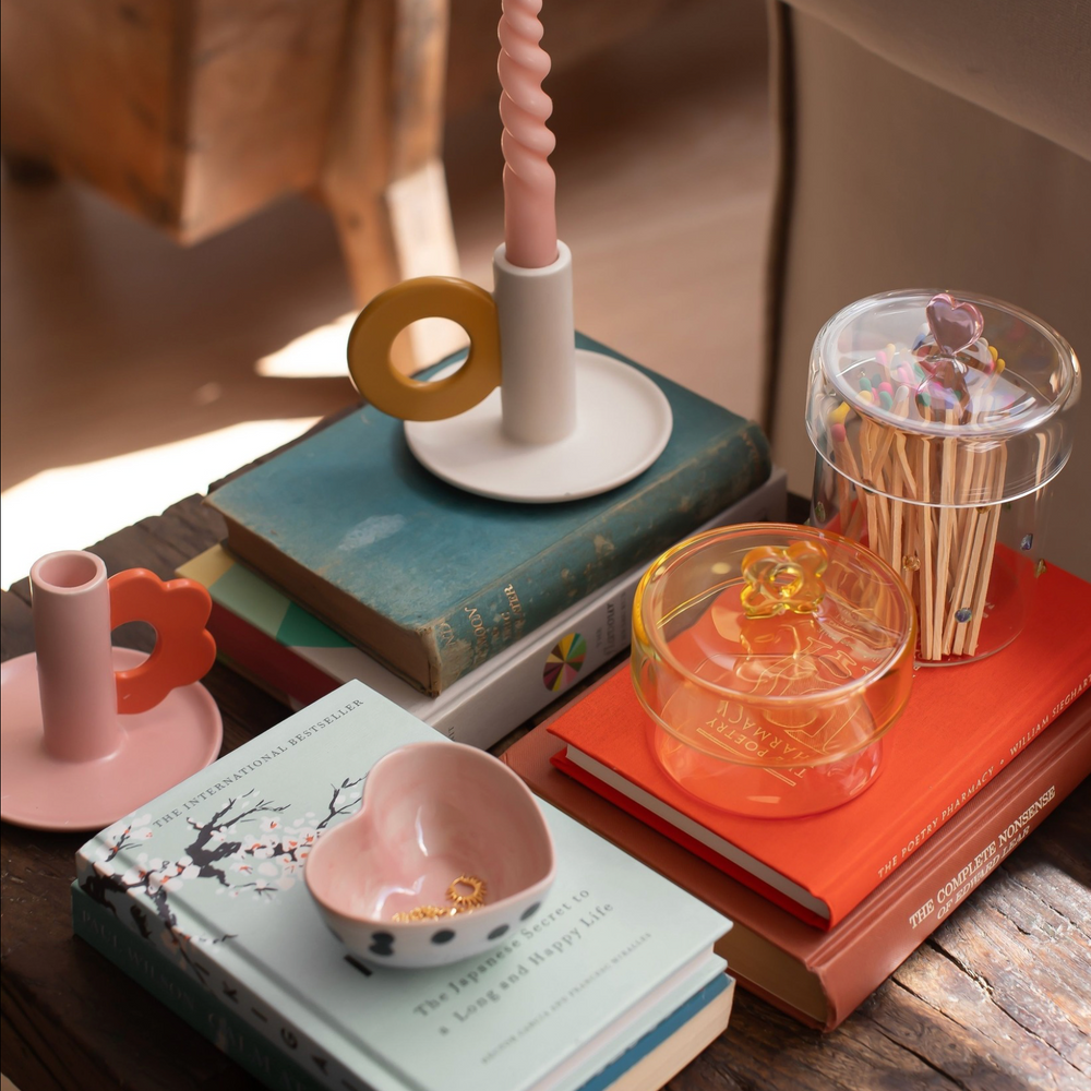 Caroline Gardner Cream & Mustard Candle Holder