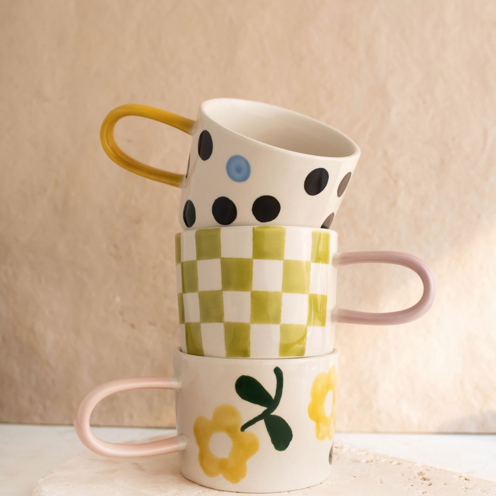 Caroline Gardner Ceramic Mug, Blue Accent Dot