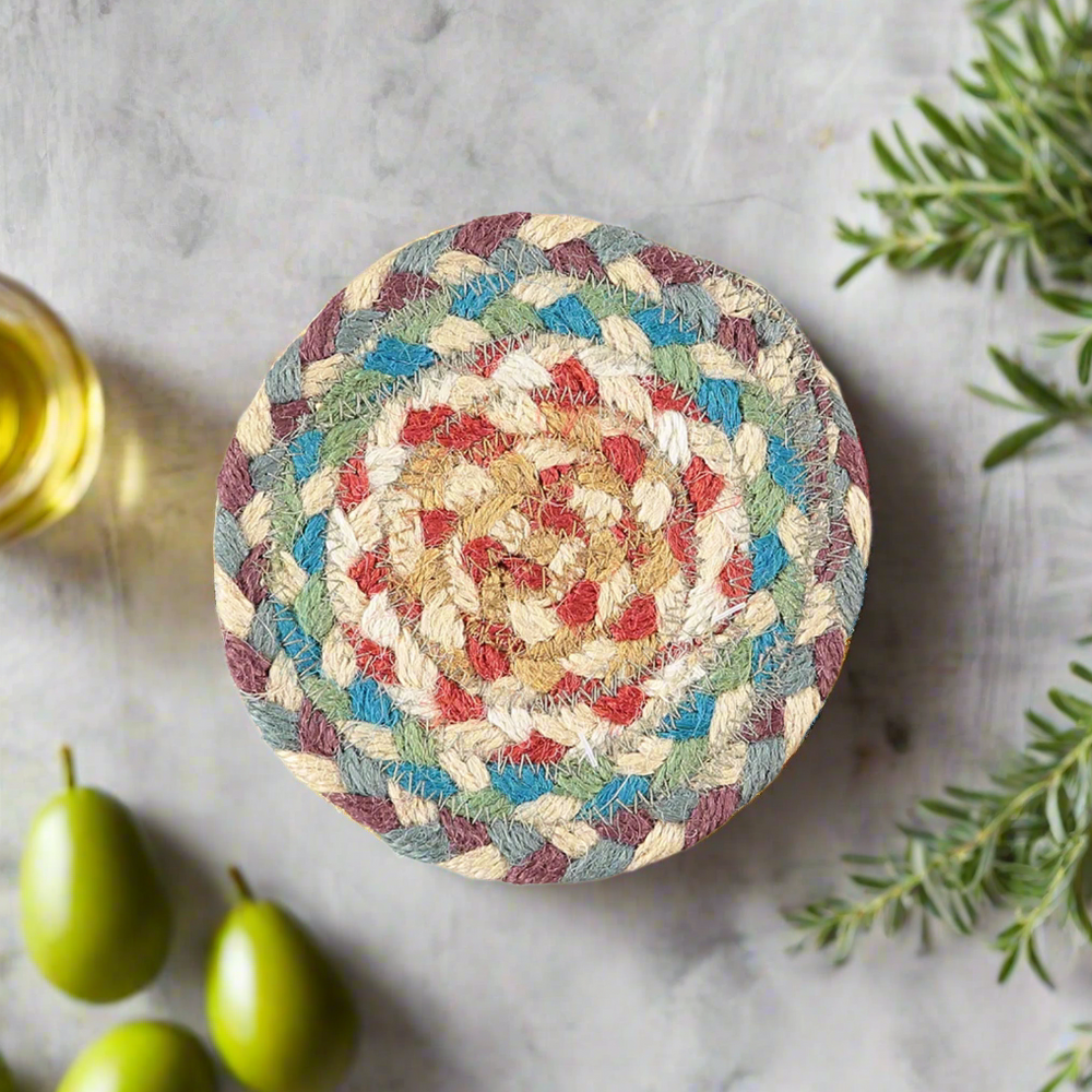 The Braided Rug Company Jute Coasters, Carnival (Set Of 6)