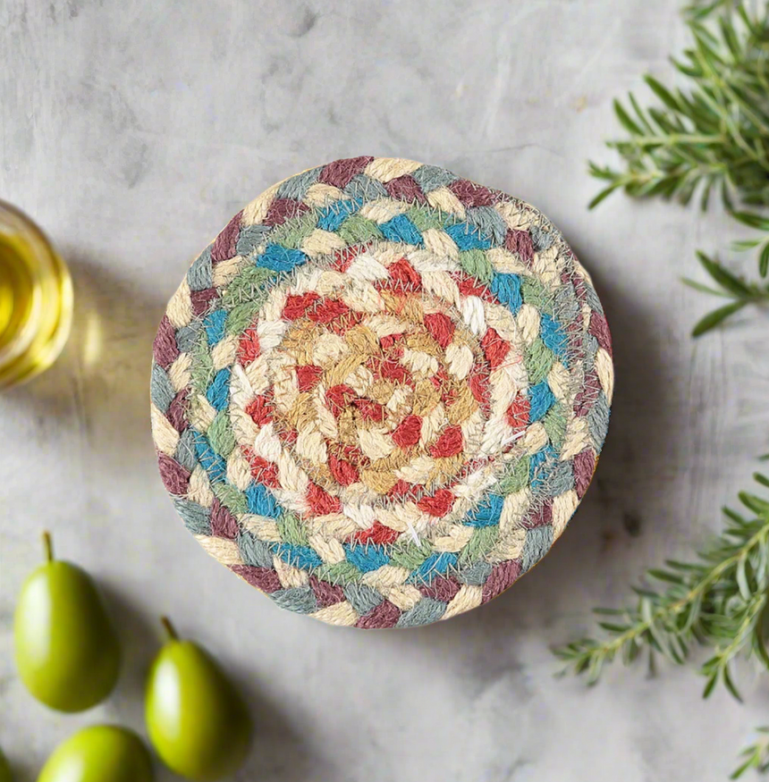 The Braided Rug Company Jute Coasters, Carnival (Set Of 6)