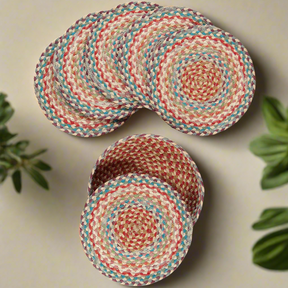 The Braided Rug Company Jute Coasters, Carnival (Set Of 6)