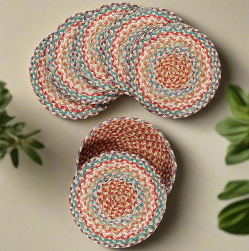The Braided Rug Company Jute Coasters, Carnival (Set Of 6)