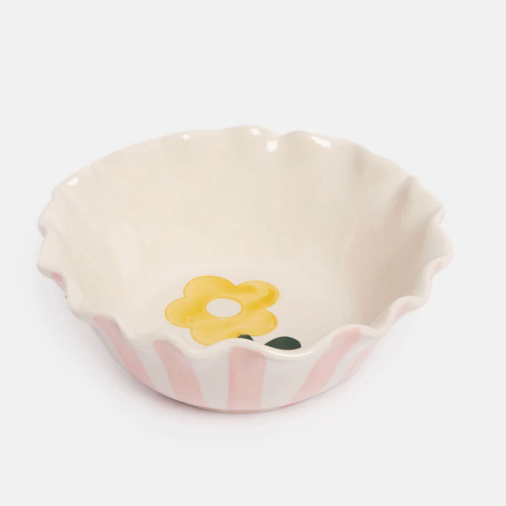 Caroline Gardner Scalloped Cereal Bowl, Pink Stripes