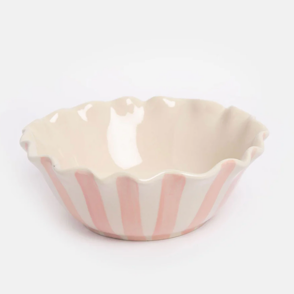 Caroline Gardner Scalloped Cereal Bowl, Pink Stripes