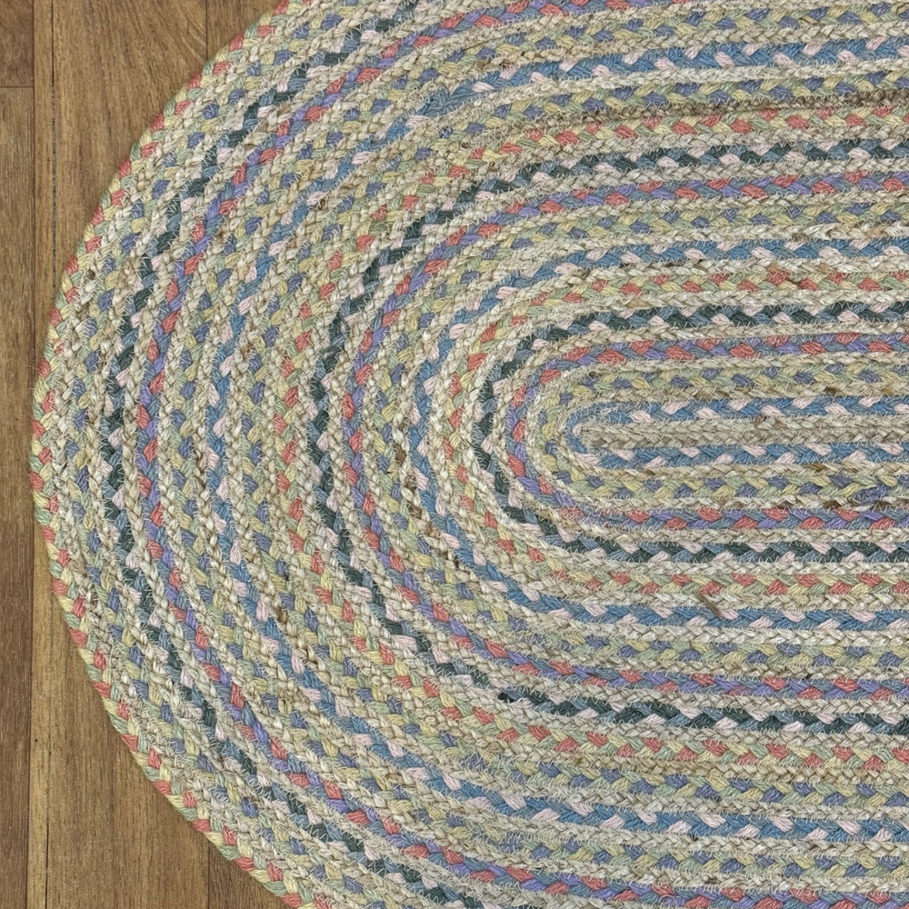 The Braided Rug Company Oval Jute Rug, Pastel Fairisle