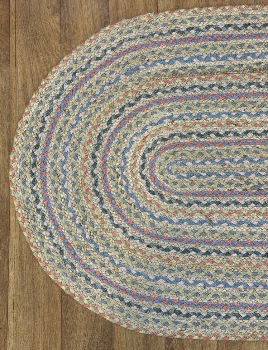 The Braided Rug Company Oval Jute Rug, Pastel Fairisle