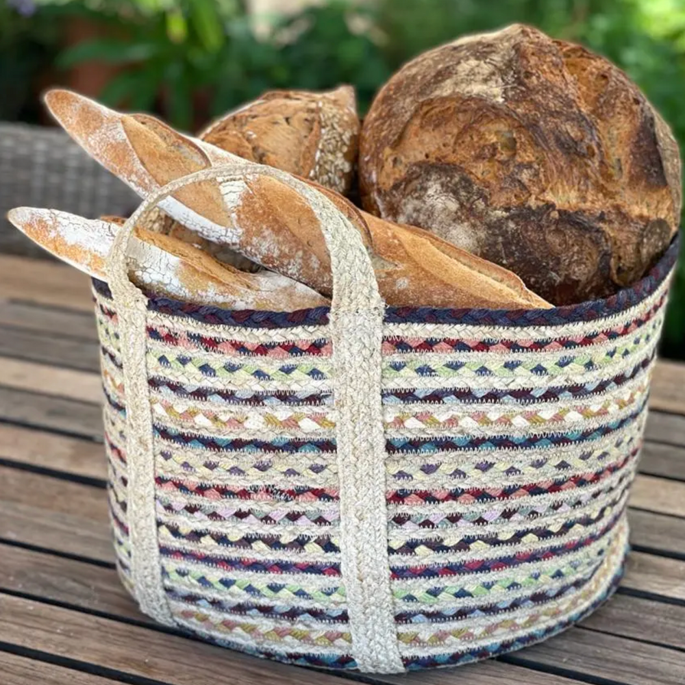 The Braided Rug Company Small Jute Basket, Fairisle