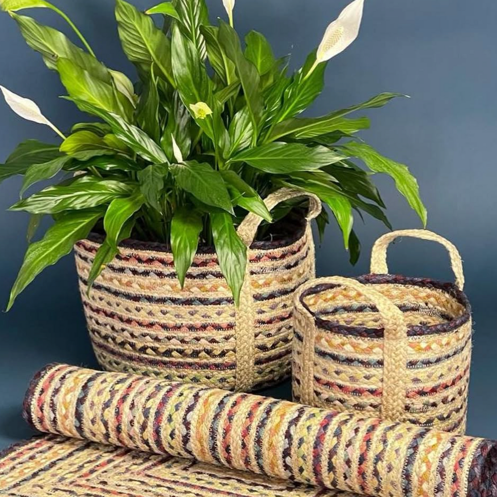 The Braided Rug Company Small Jute Basket, Fairisle