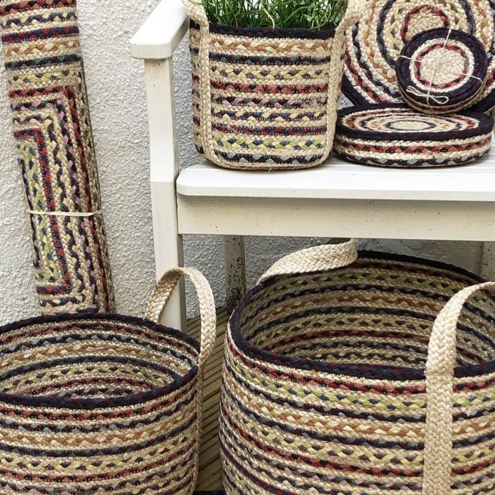 The Braided Rug Company Small Jute Basket, Fairisle