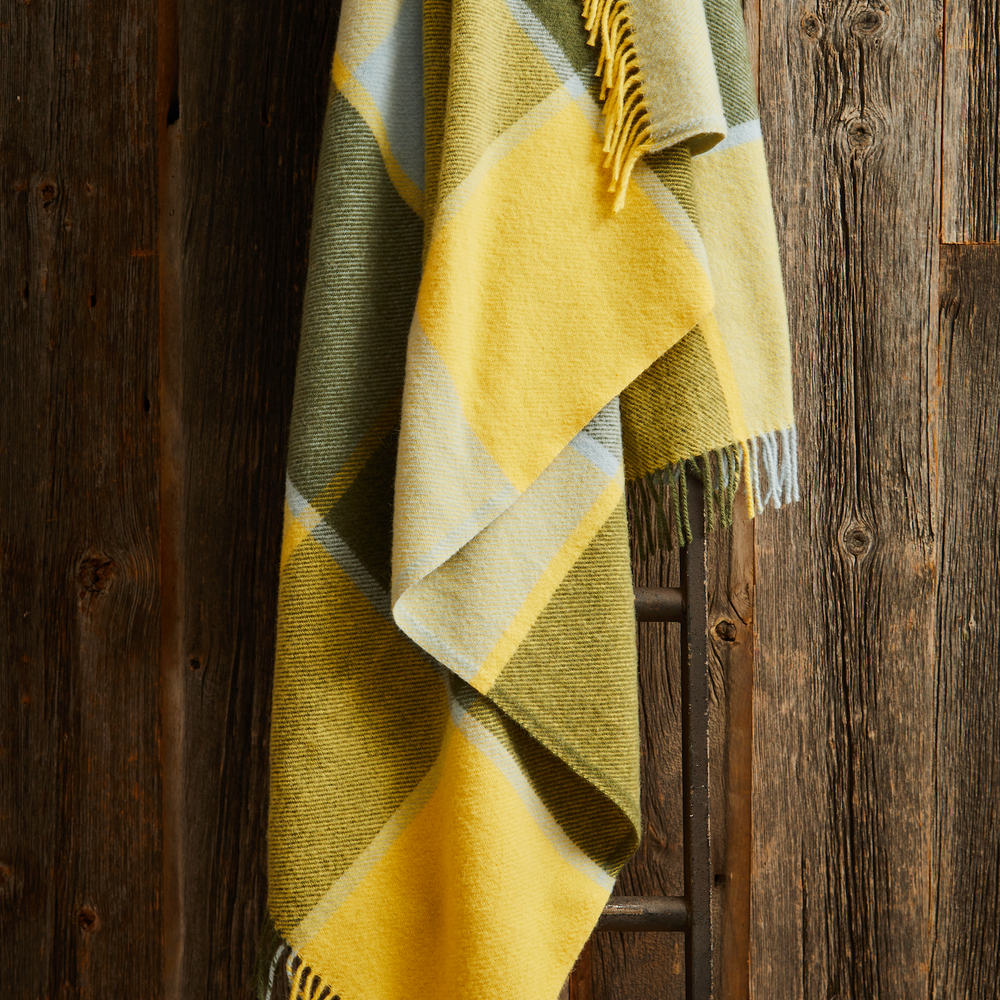 Tweedmill Block Check Pure New Wool Throw, Lemon