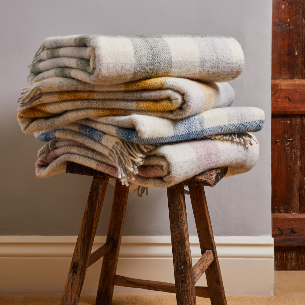 Tweedmill Meadow Check Pure New Wool Throw, Olive