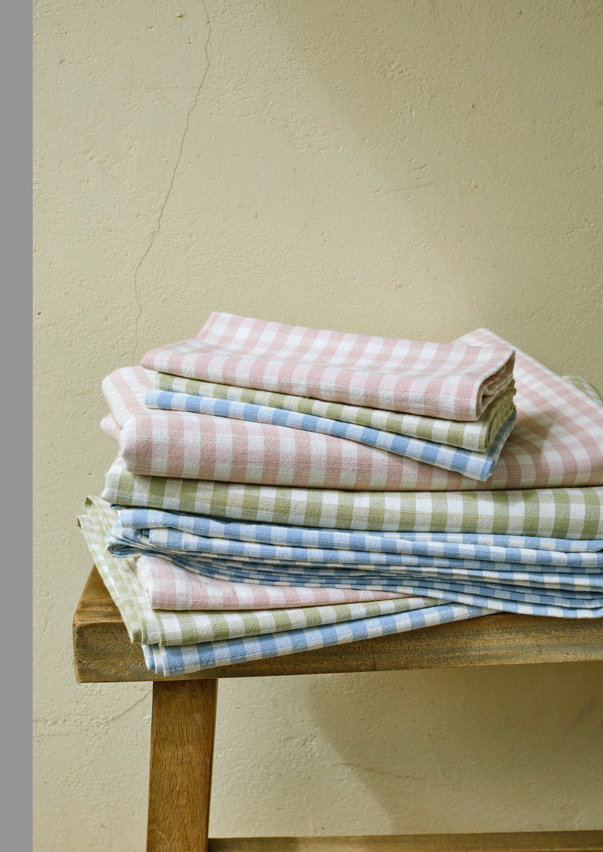 Walton & Co Gingham Cotton Tablecloth, Pale Olive