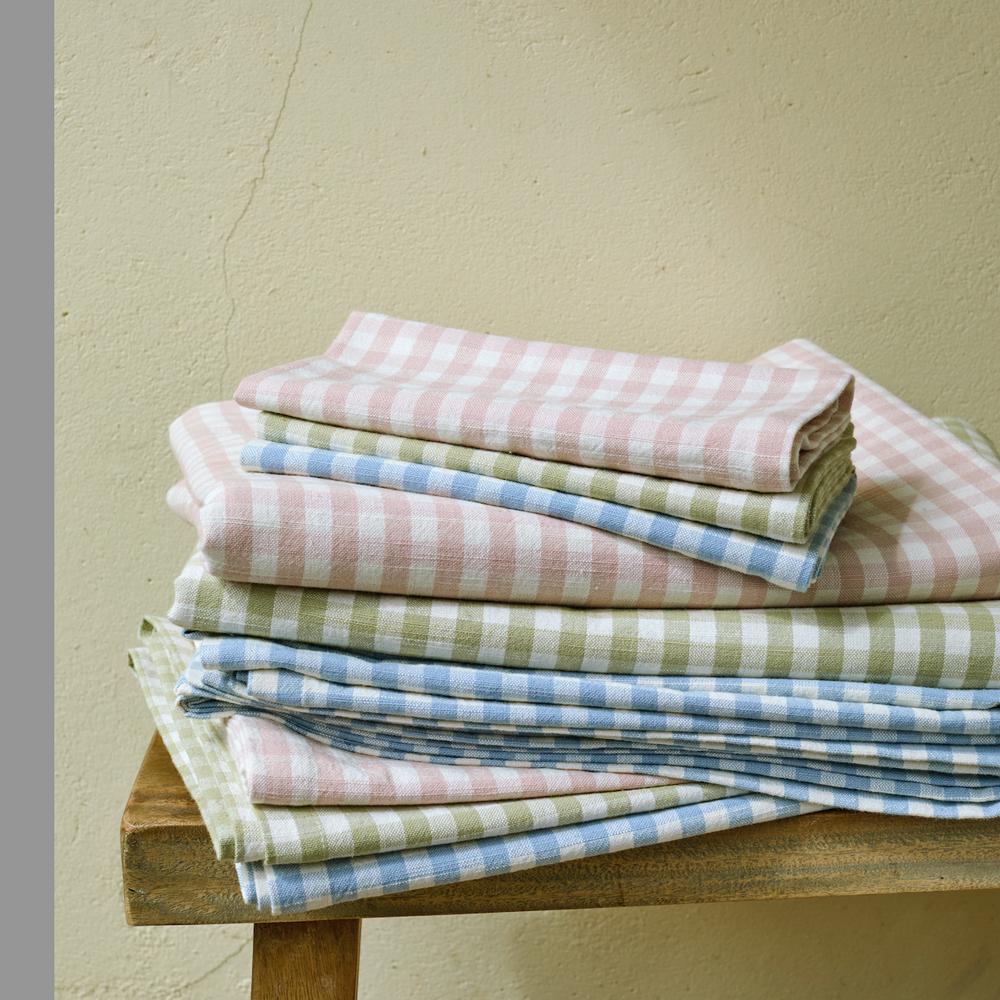 Walton & Co Gingham Cotton Tablecloth, Plaster Plink
