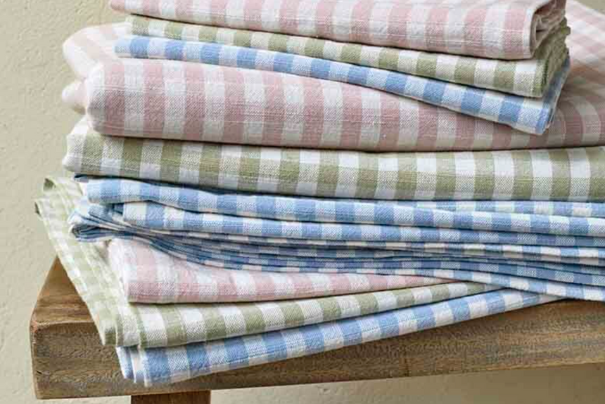 Walton & Co Gingham Cotton Tablecloth, Pale Olive