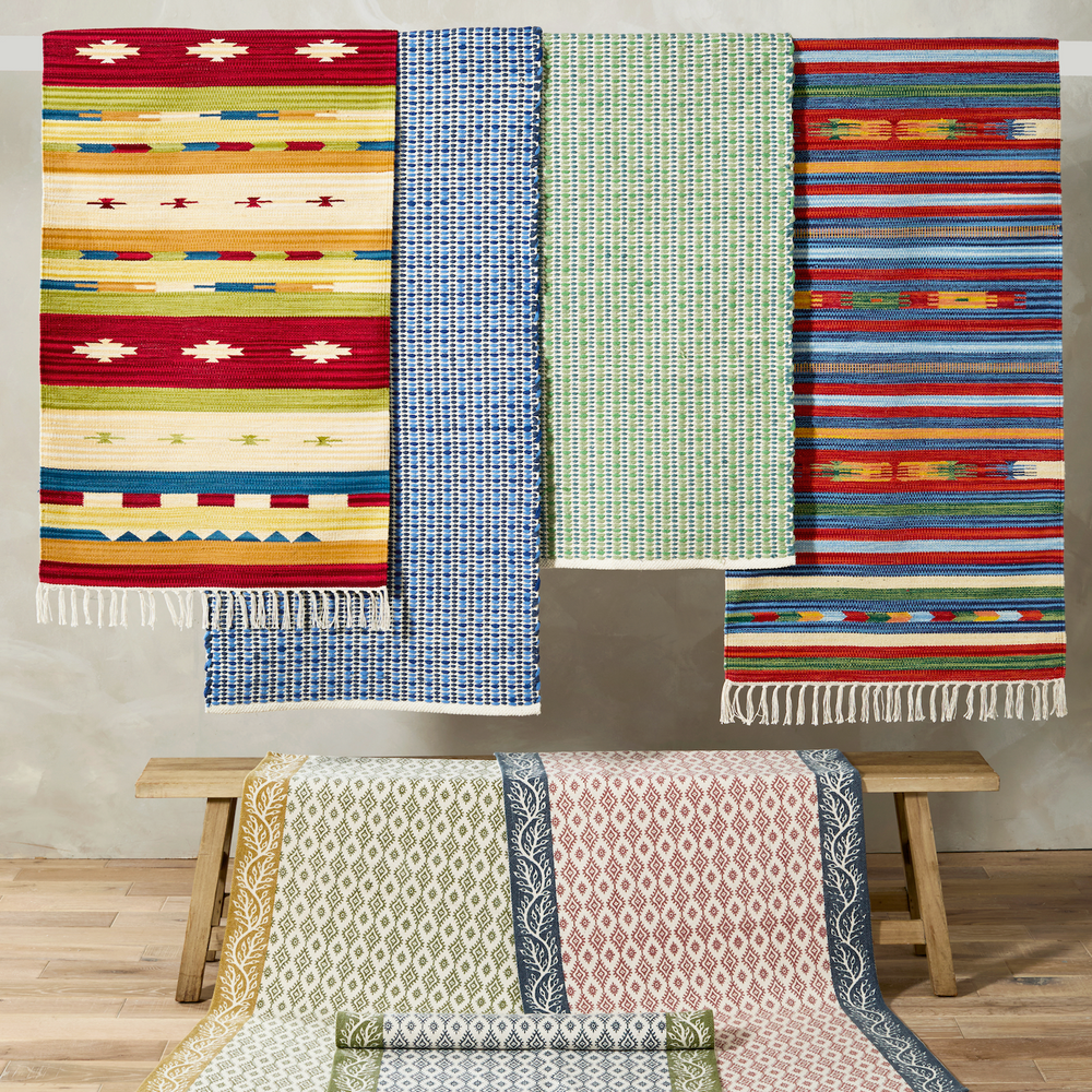 Walton & Co Haveli Cotton Printed Rug, Olive