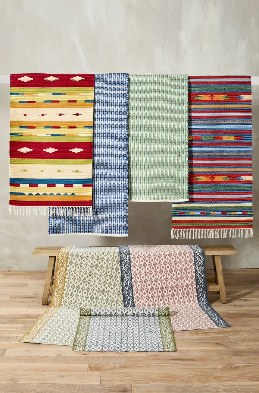 Walton & Co Haveli Cotton Printed Rug, Olive