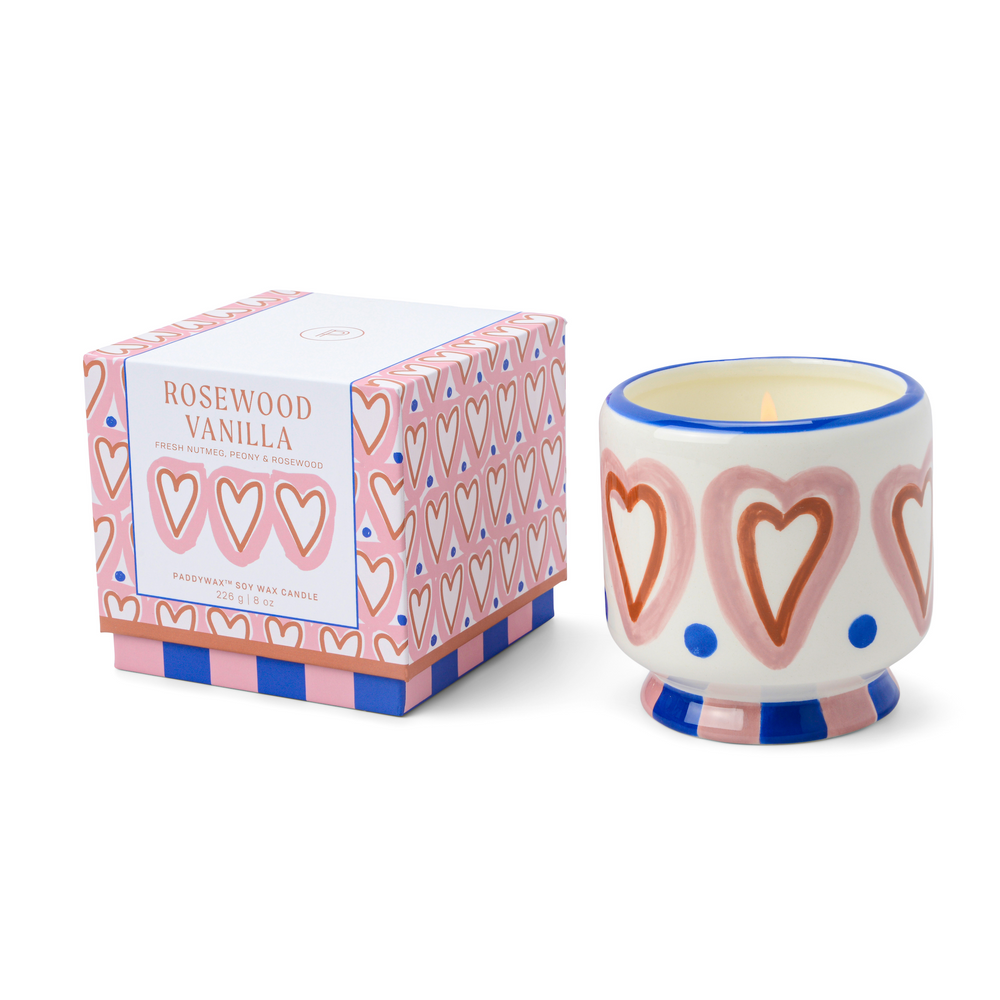 Paddywax A Dopo Hearts Ceramic Scented Candle, Rosewood & Vanilla