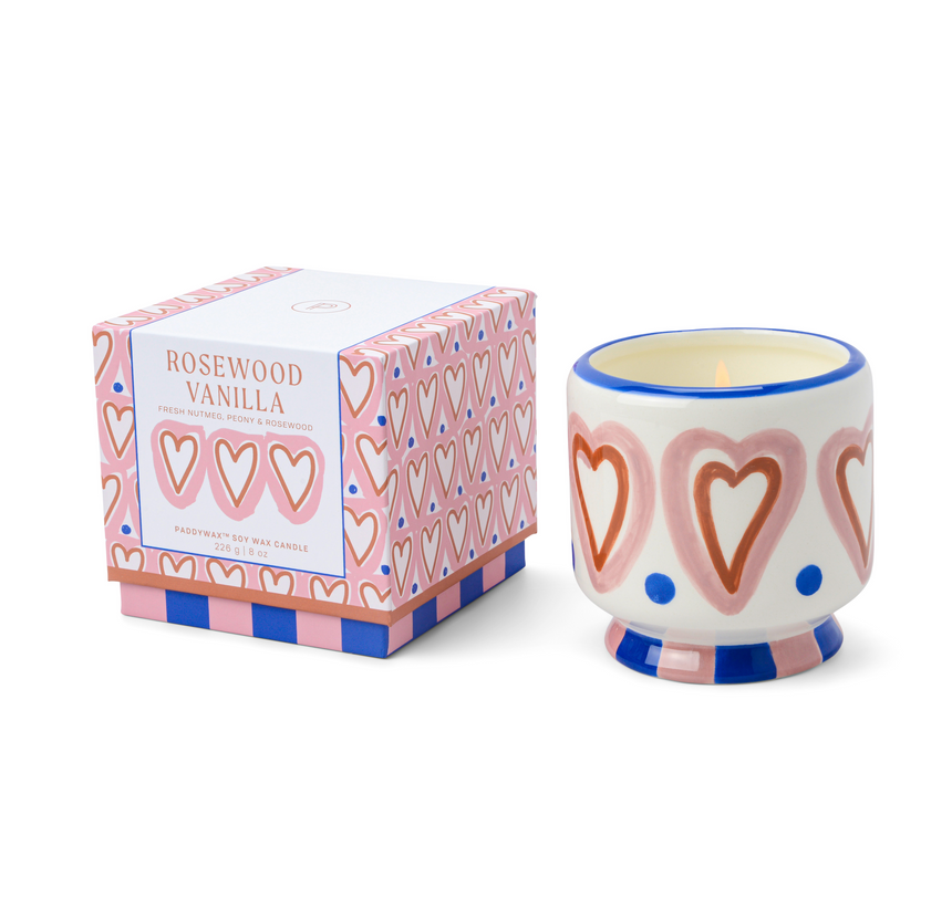 Paddywax A Dopo Hearts Ceramic Scented Candle, Rosewood & Vanilla