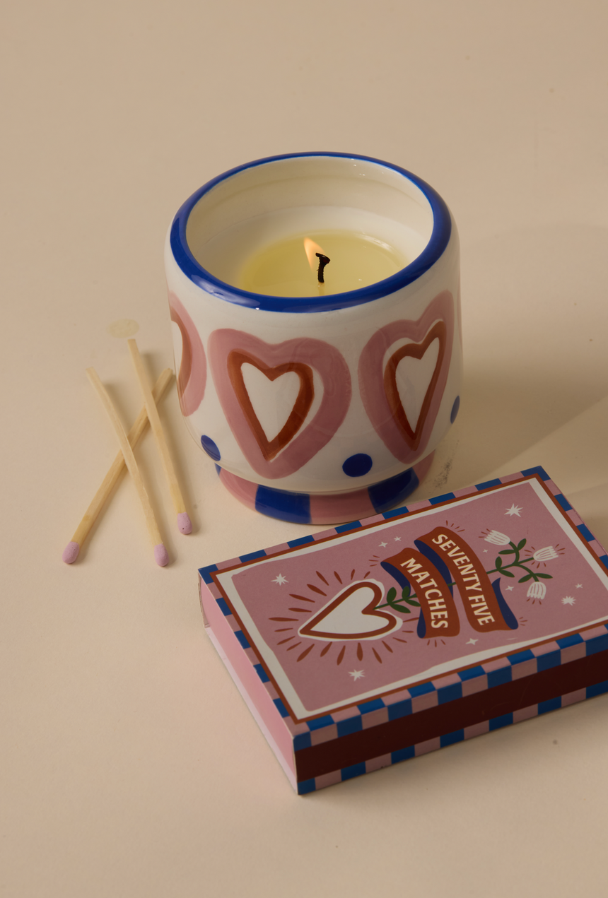 Paddywax A Dopo Hearts Ceramic Scented Candle, Rosewood & Vanilla