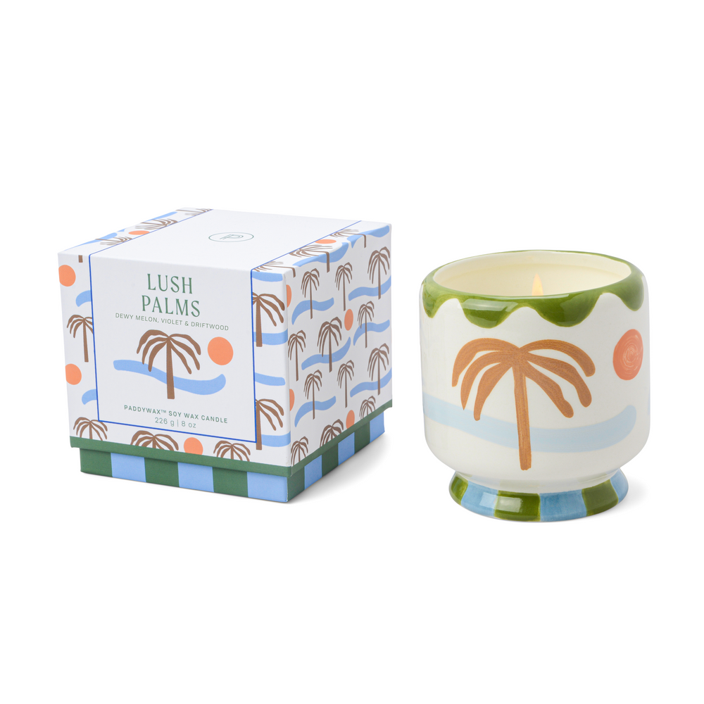 Paddywax A Dopo Palm Tree Ceramic Scented Candle, Sea Salt & Dewy Melon