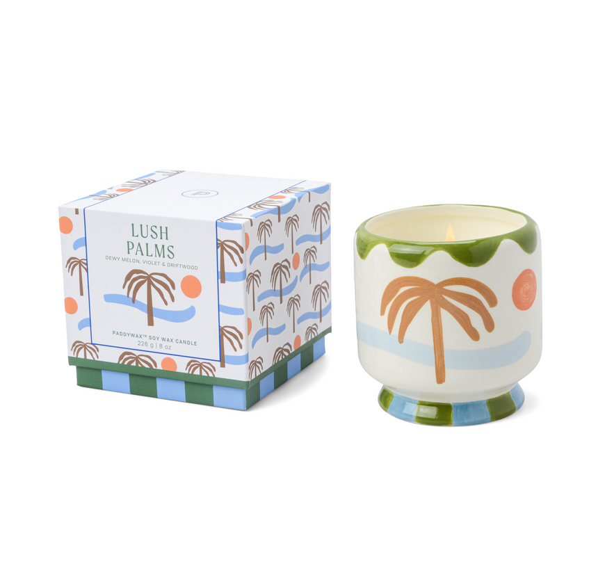 Paddywax A Dopo Palm Tree Ceramic Scented Candle, Sea Salt & Dewy Melon