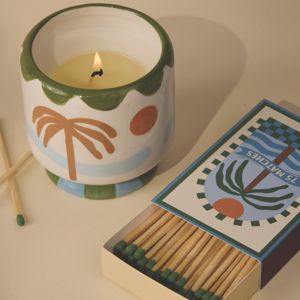 Paddywax A Dopo Palm Tree Ceramic Scented Candle, Sea Salt & Dewy Melon