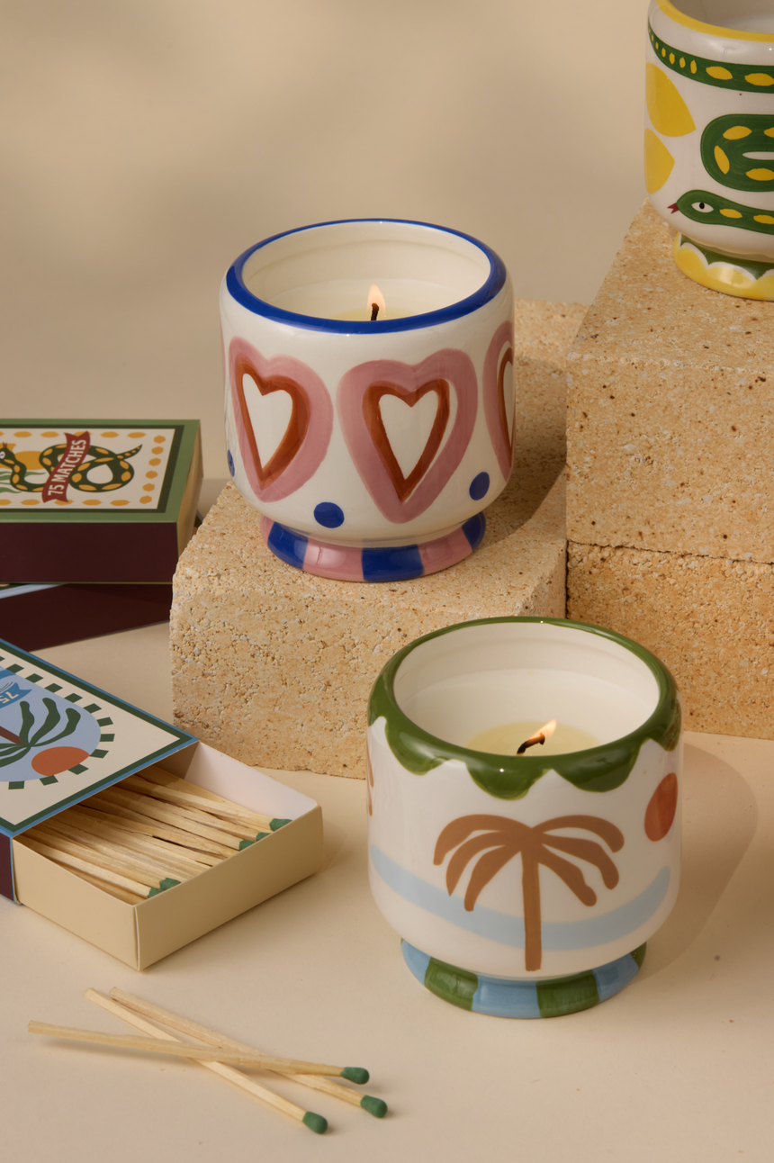 Paddywax A Dopo Palm Tree Ceramic Scented Candle, Sea Salt & Dewy Melon