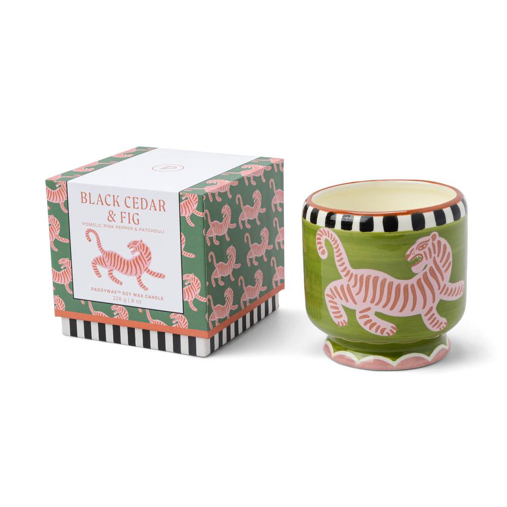 Paddywax A Dopo Tiger Ceramic Scented Candle , Black Cedar & Fig
