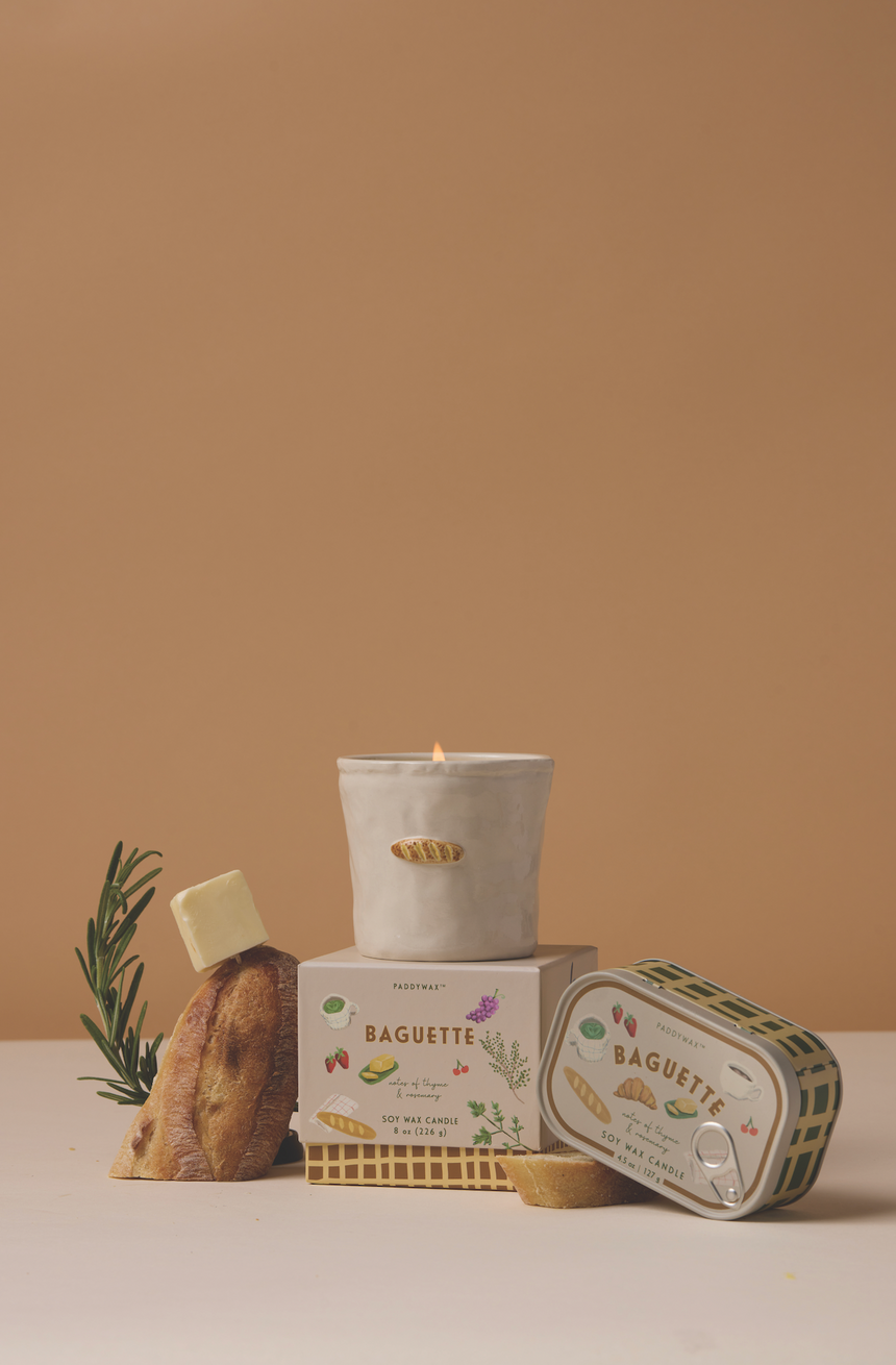Paddywax Bistro French Baguette Tin Scented Candle, Rosemary Thyme