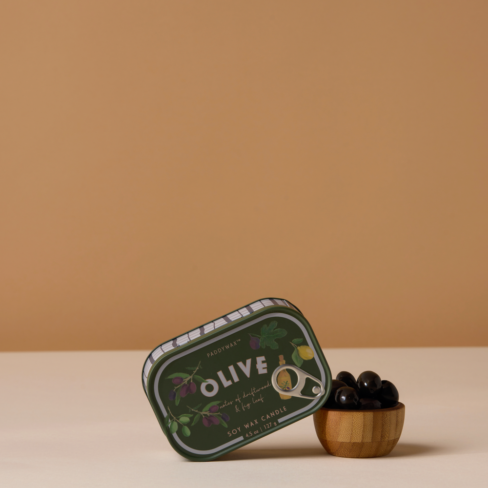 Paddywax Bistro Fig & Olive Tin Scented Candle, Driftwood & Fig Leaf