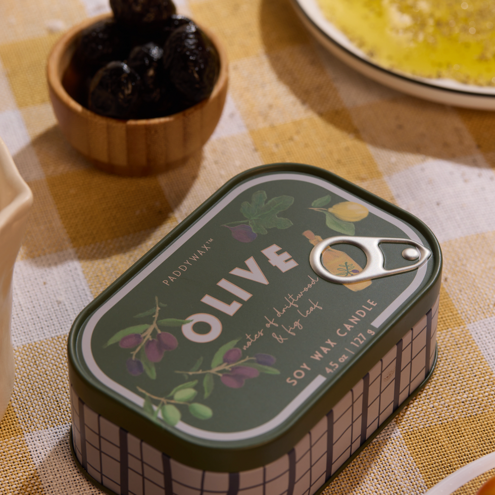 Paddywax Bistro Fig & Olive Tin Scented Candle, Driftwood & Fig Leaf